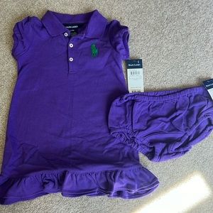 24 Mo Ralph Lauren Dress and bloomer set NWT 2 piece ruffles spring purple green